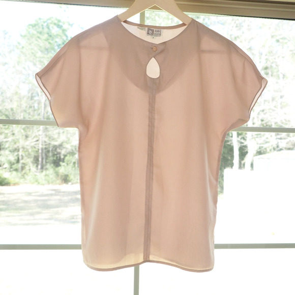 Vintage Anne Klein Shimmer Gold Blouse Keyhole Neck Short Sleeve Summer Top‎ S/M - Picture 1 of 7